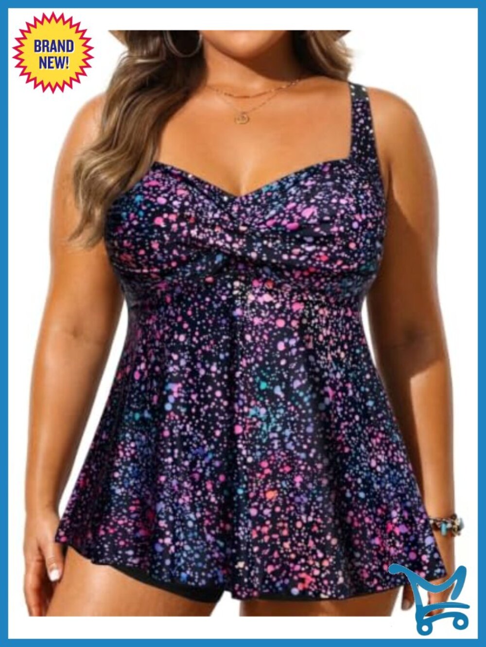 Plus Size Tankini Top Flowy Twist Front Swim Top Nylon Spandex